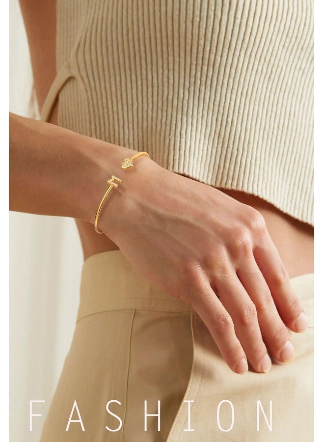 Honsny Gold Initial Bracelets for Women 18K Gold Plated Initial Heart Cuff Bangle Bracelets for Women Non Tarnish Dainty Cute Gold Initial Bracelets for Women Teen Bridesmaid Trendy Gifts Jewelry - Image 3